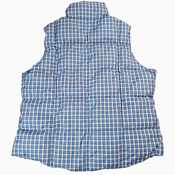 Lands End Puffer Vest Womens XL Blue White Plaid Down Lightweight Quilted - Picture 2 of 8